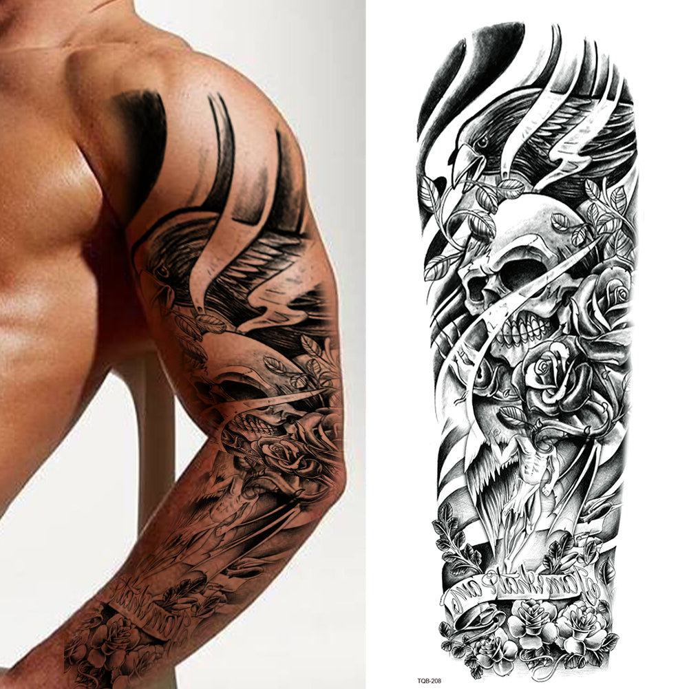 3 Sheets Rose Skull Full Arm Sleeves