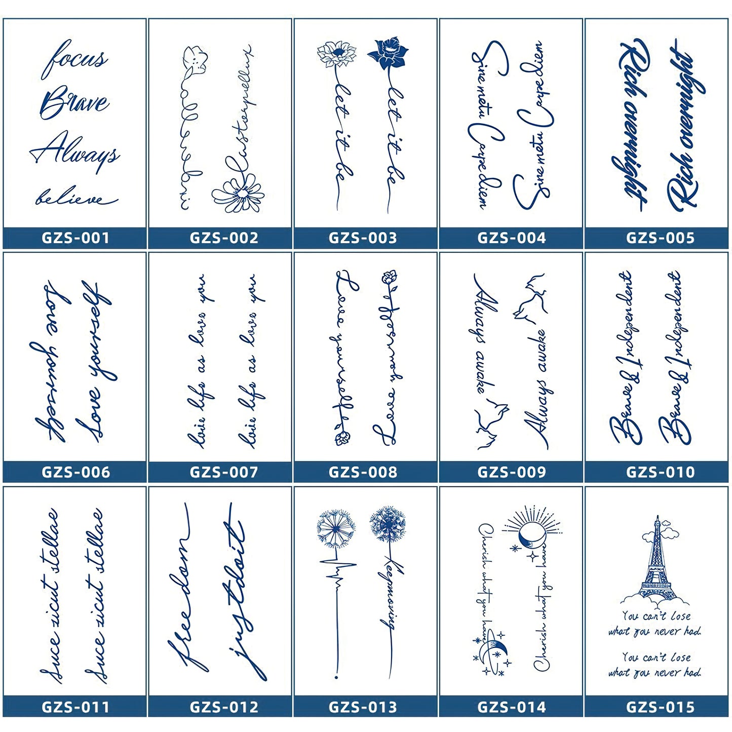 15 Sheets Cool Art Large Semi-Permanent Tattoo Stickers