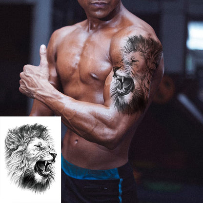 12 Sheets Black Fierce Tiger Lion Wolf Temporary Tattoos
