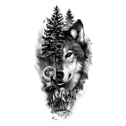 6 Sheets Black Wolf Flower Temporary Tattoo Sticker