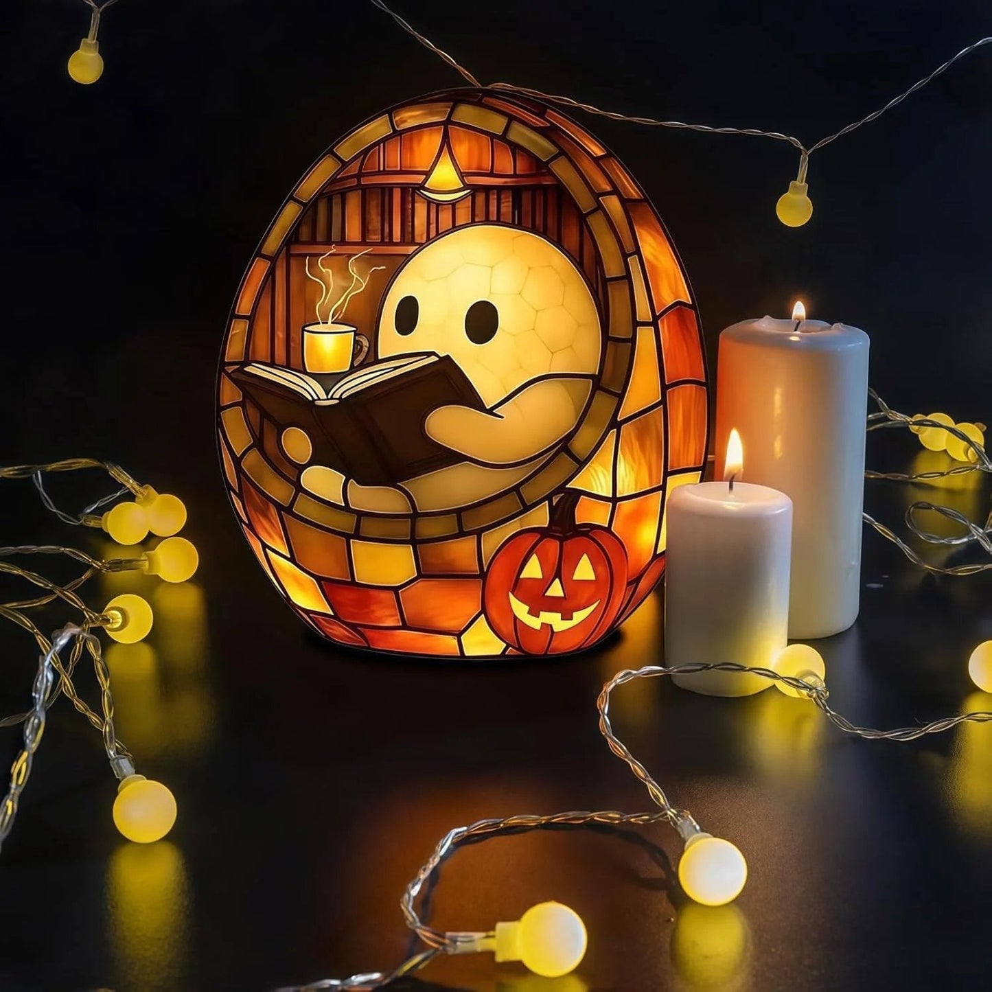 🎃👻Ghost Reading Book Lamp-Halloween Night Light with Glowing Ghost & Book Design