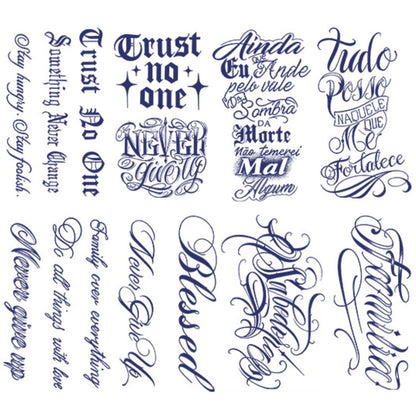 8 Sheets Cool Art Letters Large Semi-Permanent Tattoo Stickers