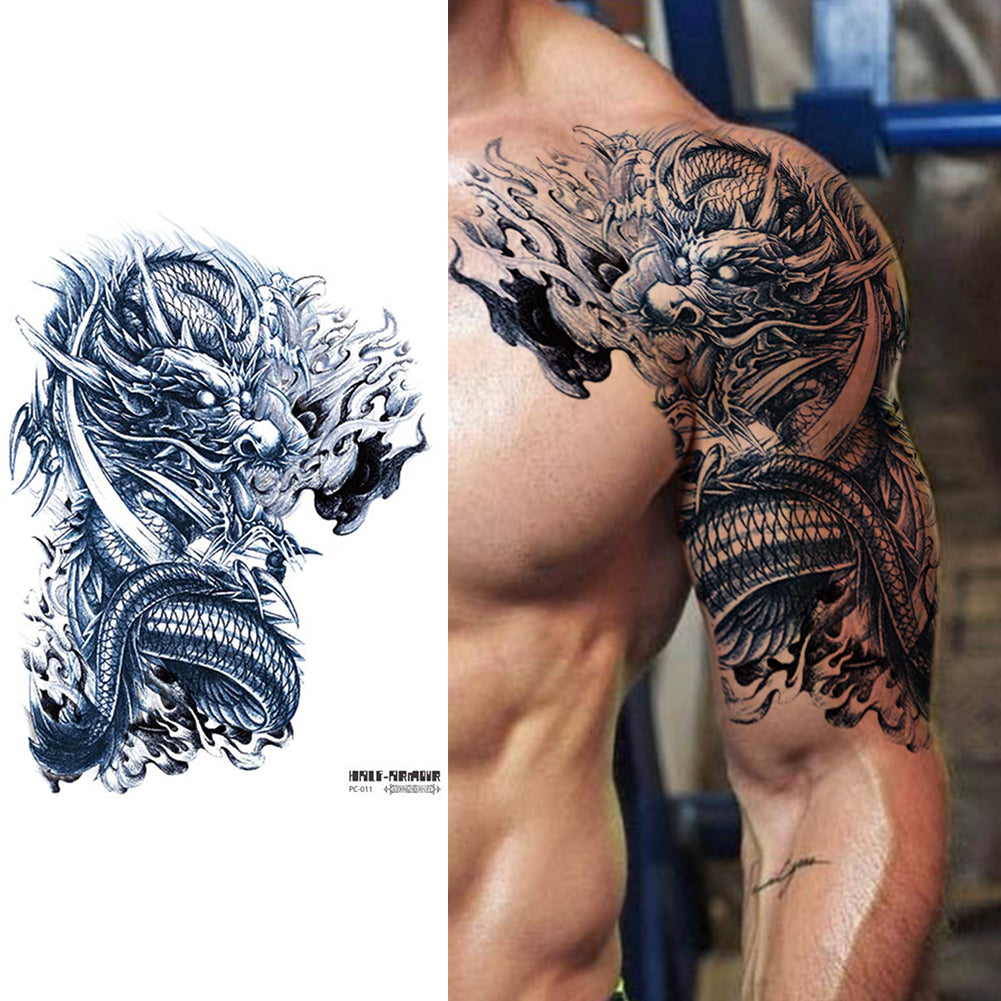 2 Sheet Shoulder Dragon Letter Extra Large Temporary Tattoos