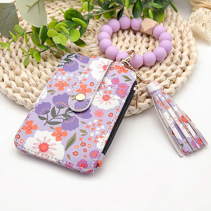 Women’s Boho Style Card Bag with Beaded Bracelet & Tassel Keychain