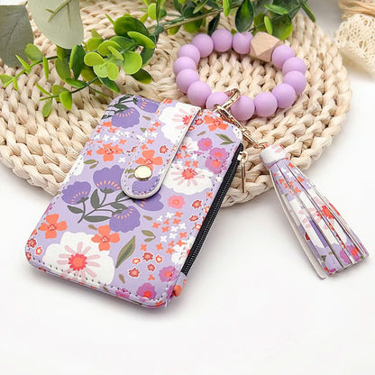 Women’s Boho Style Card Bag with Beaded Bracelet & Tassel Keychain
