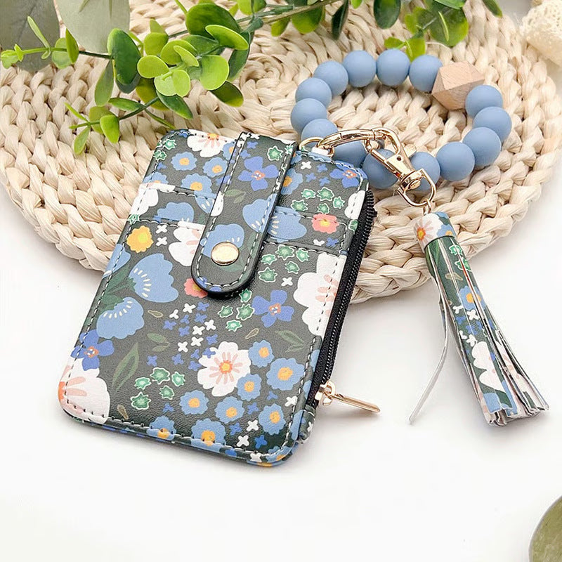 Women’s Boho Style Card Bag with Beaded Bracelet & Tassel Keychain