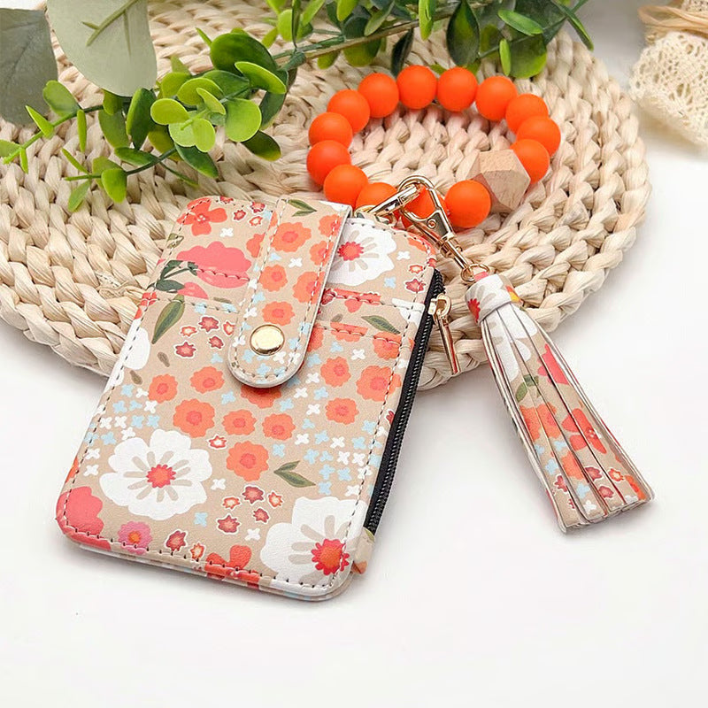 Women’s Boho Style Card Bag with Beaded Bracelet & Tassel Keychain