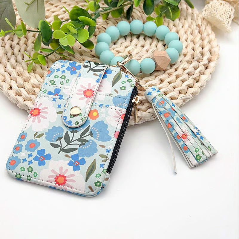 Women’s Boho Style Card Bag with Beaded Bracelet & Tassel Keychain