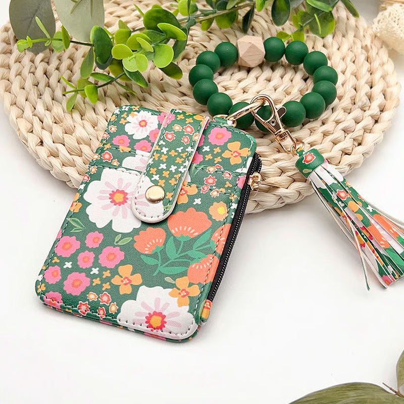 Women’s Boho Style Card Bag with Beaded Bracelet & Tassel Keychain