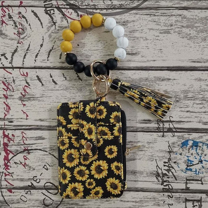 Women’s Boho Style Card Bag with Beaded Bracelet & Tassel Keychain