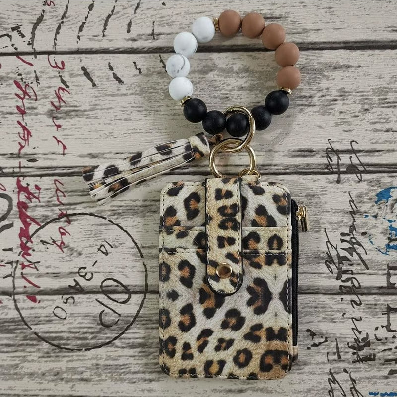 Women’s Boho Style Card Bag with Beaded Bracelet & Tassel Keychain