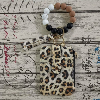 Women’s Boho Style Card Bag with Beaded Bracelet & Tassel Keychain