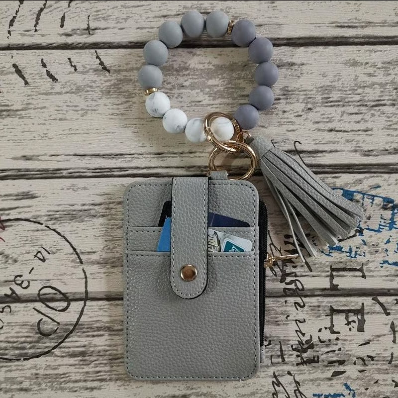 Women’s Boho Style Card Bag with Beaded Bracelet & Tassel Keychain