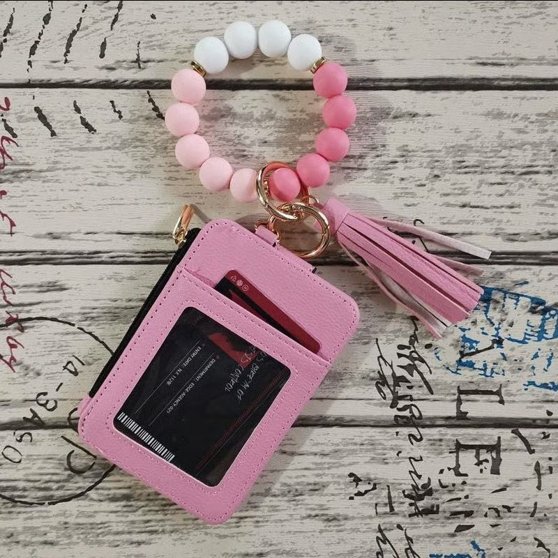 Women’s Boho Style Card Bag with Beaded Bracelet & Tassel Keychain