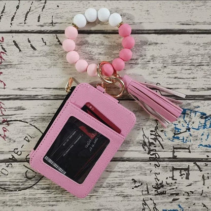 Women’s Boho Style Card Bag with Beaded Bracelet & Tassel Keychain