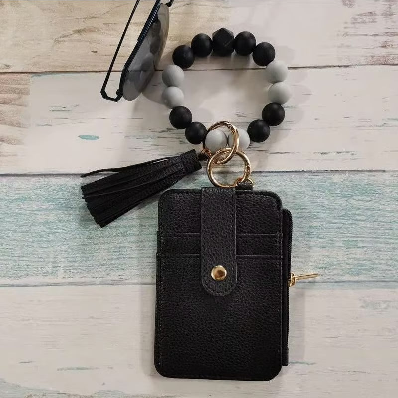 Women’s Boho Style Card Bag with Beaded Bracelet & Tassel Keychain