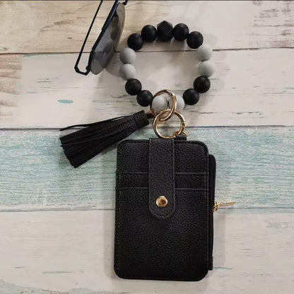 Women’s Boho Style Card Bag with Beaded Bracelet & Tassel Keychain