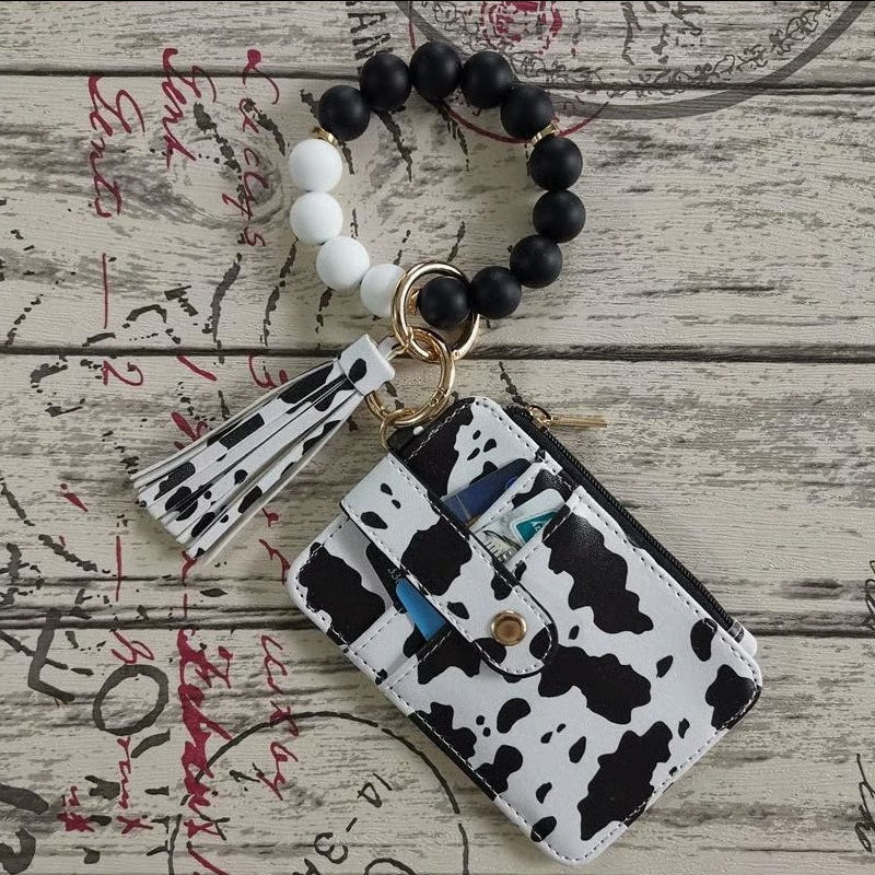 Women’s Boho Style Card Bag with Beaded Bracelet & Tassel Keychain