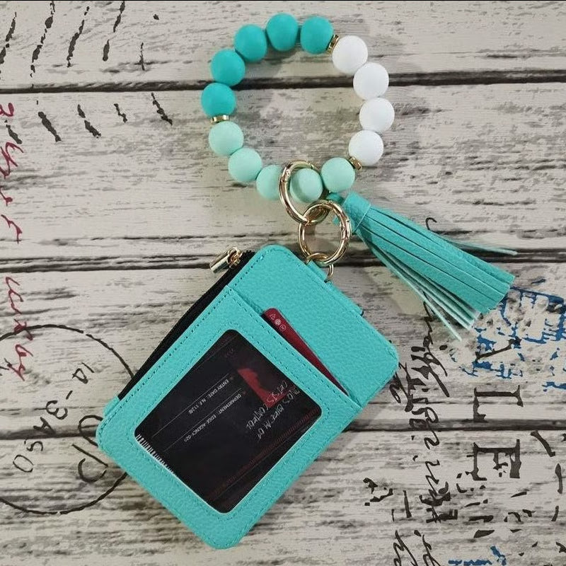 Women’s Boho Style Card Bag with Beaded Bracelet & Tassel Keychain