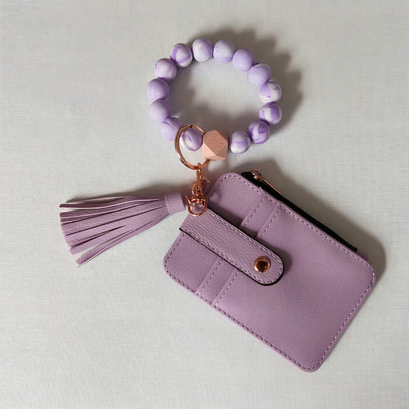 Women’s Boho Style Card Bag with Beaded Bracelet & Tassel Keychain