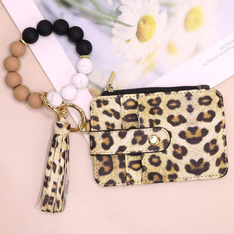 Women’s Boho Style Card Bag with Beaded Bracelet & Tassel Keychain
