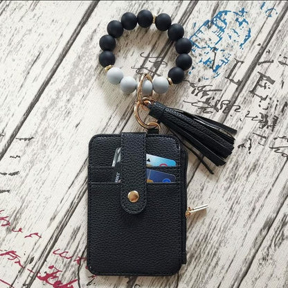 Women’s Boho Style Card Bag with Beaded Bracelet & Tassel Keychain