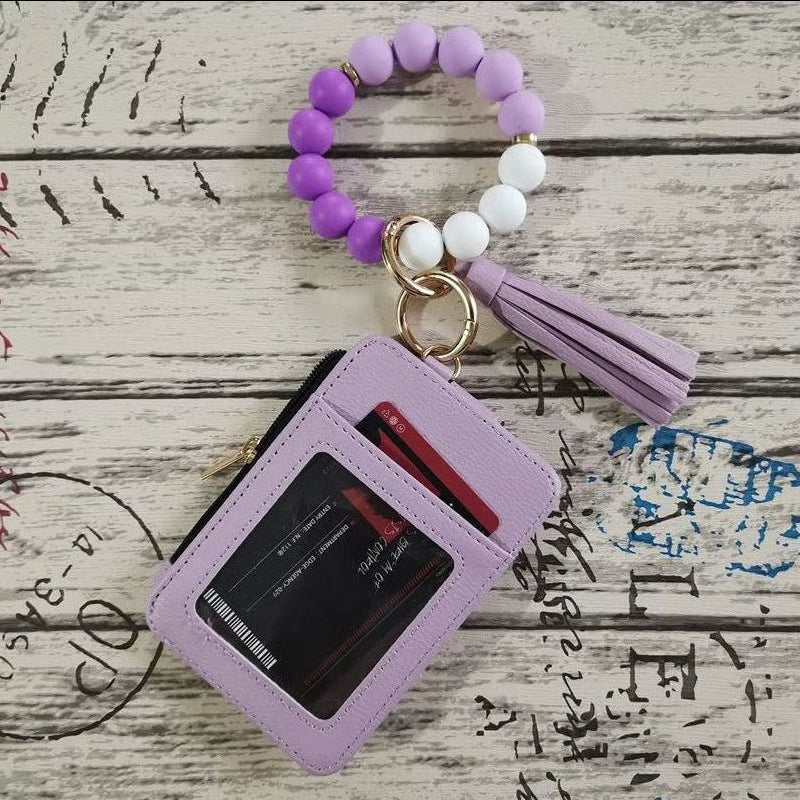 Women’s Boho Style Card Bag with Beaded Bracelet & Tassel Keychain