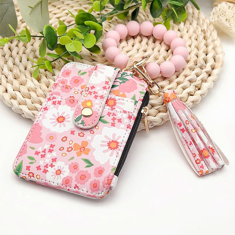 Women’s Boho Style Card Bag with Beaded Bracelet & Tassel Keychain