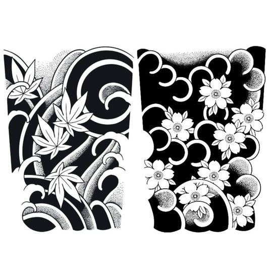 2 Sheets Black Maple Leaf Half Arm Semi-Permanent Tattoo Sakura