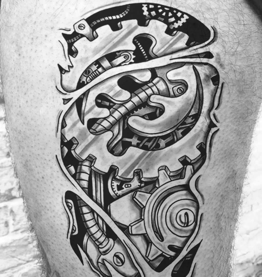 6 Sheets Temporary Tattoo Muscle Men Black Fake 3D Mechanical Metal Arm Hollow Gear Shoulder Leg