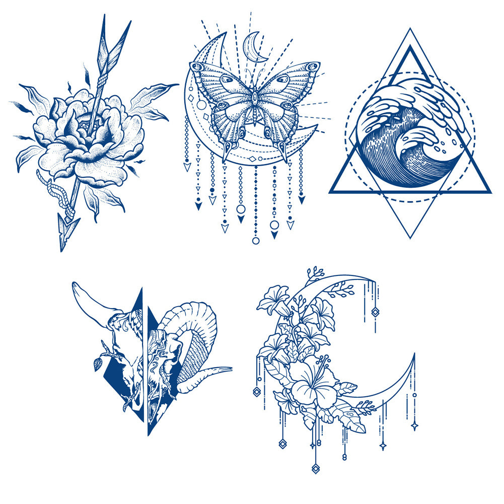 5 Sheets Semi-Permanent Art Butterfly Moon Tattoo Stickers