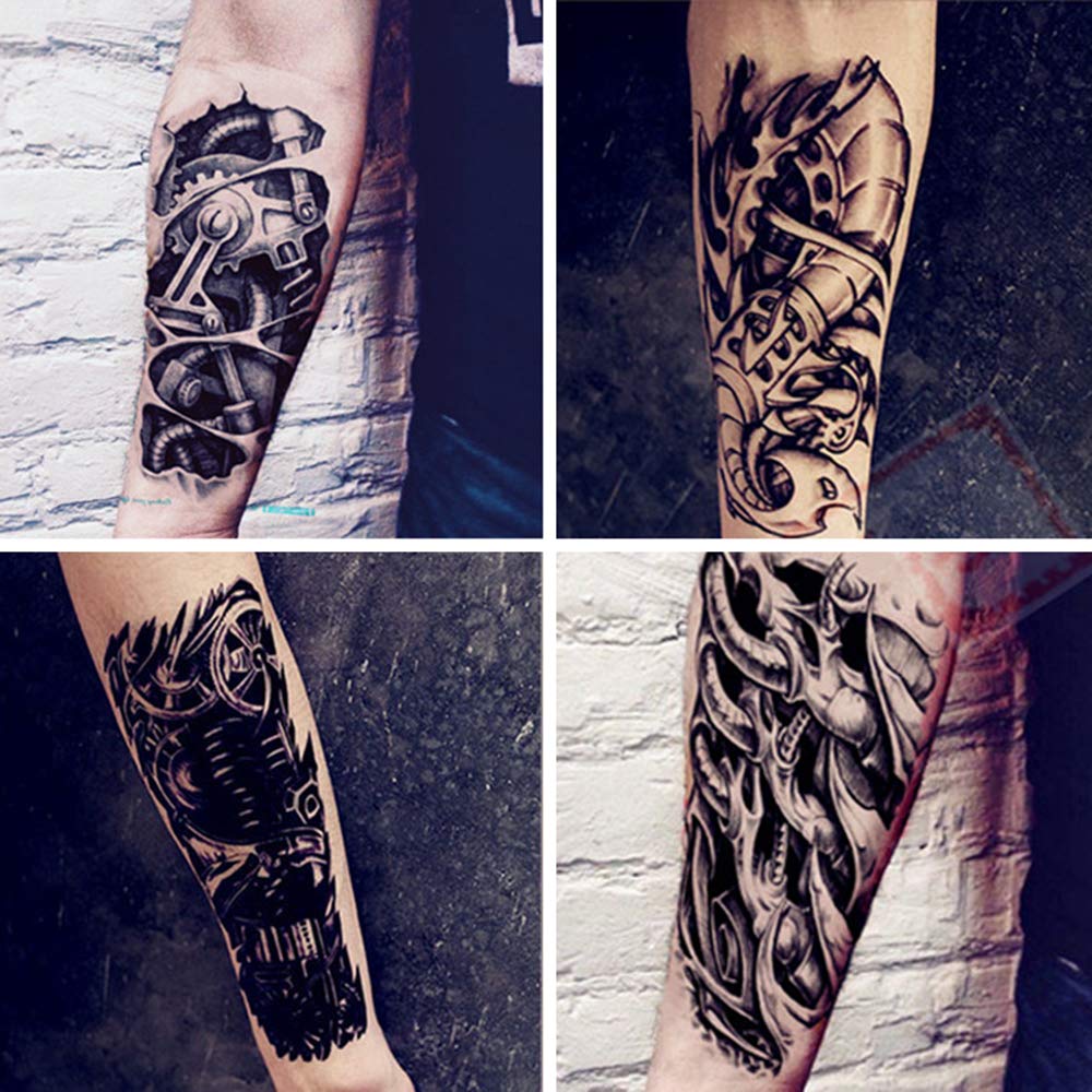 8 Pieces Large 3D Mechanical Parts Gear Arm Eyeball Muscle Temporary Tattoo