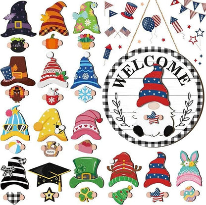 🎄Interchangeable Wooden Gnome Welcome Sign🎈
