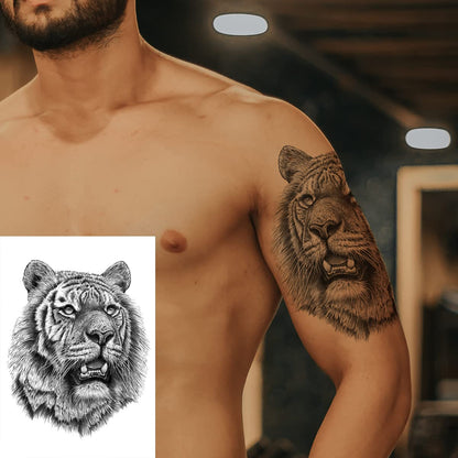 12 Sheets Black Fierce Tiger Lion Wolf Temporary Tattoos