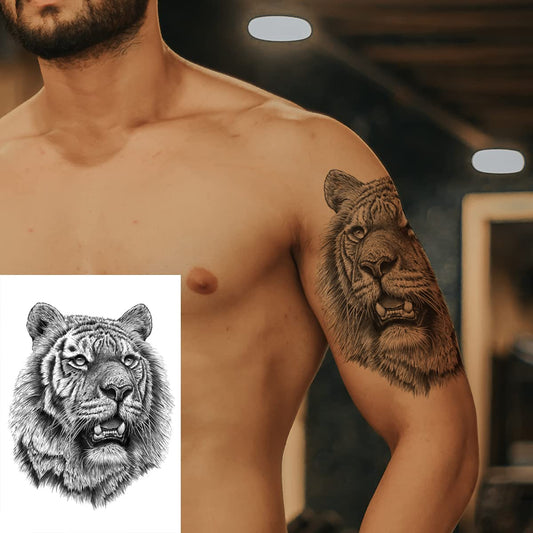 12 Sheets Black Fierce Tiger Lion Wolf Temporary Tattoos