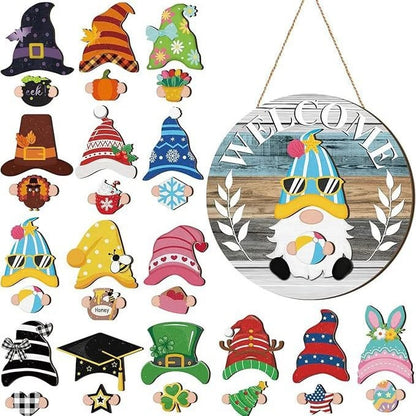 🎄Interchangeable Wooden Gnome Welcome Sign🎈