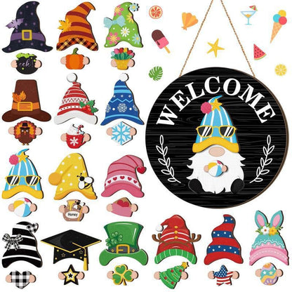🎄Interchangeable Wooden Gnome Welcome Sign🎈