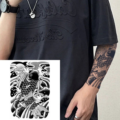 2 Sheets Black Fish Wave Half Arm Semi-Permanent Tattoo
