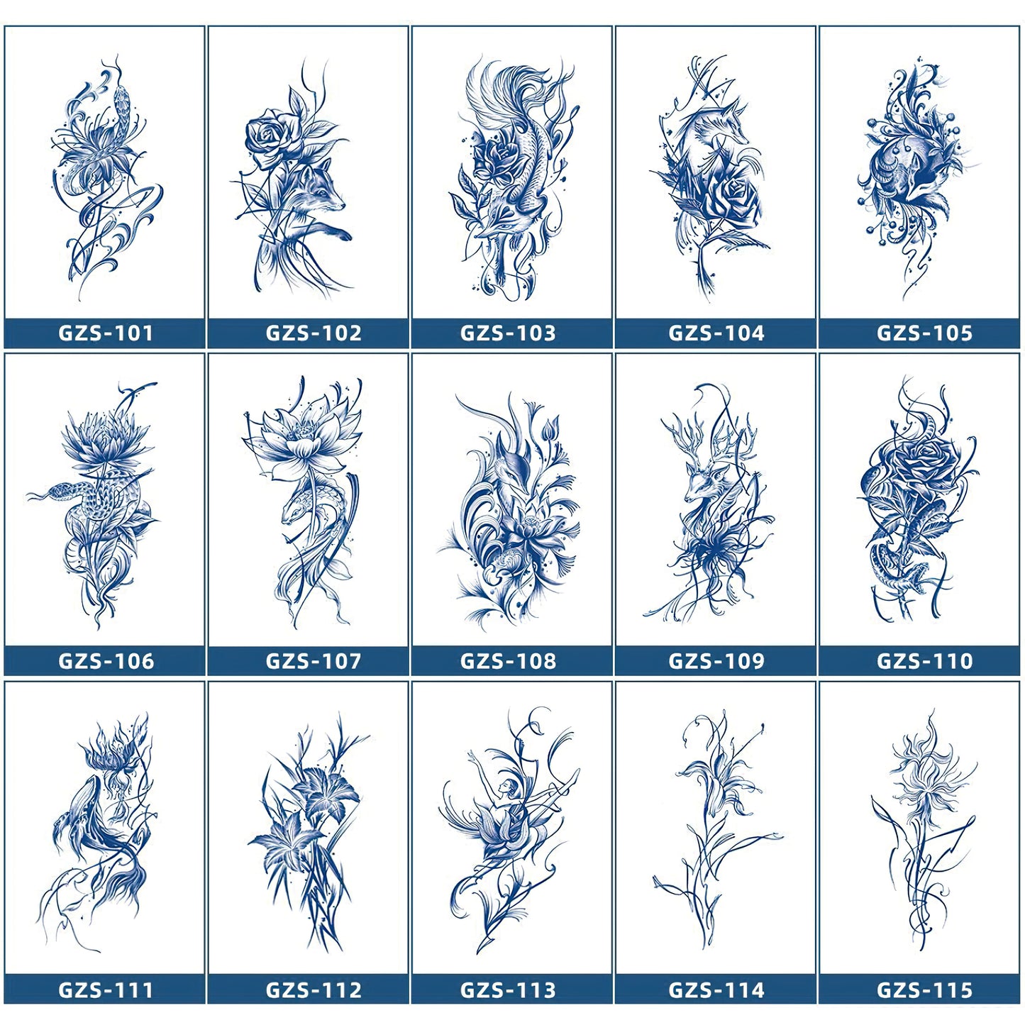 15 Sheets Cool Art Large Semi-Permanent Tattoo Stickers