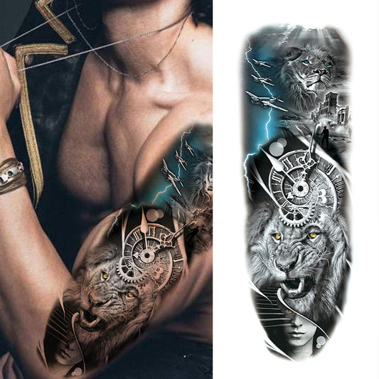 4 Sheets Lion Compass Tiger Full Arm Sleeves