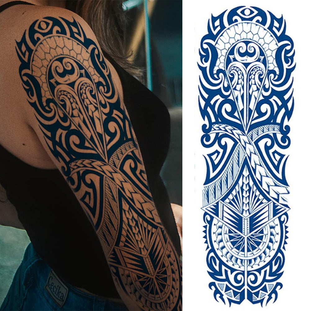4 Sheets Metalic Tribe Semi Permanent Full Arm Sleeves Tattoo Lasts 15 Days