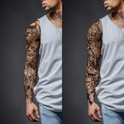 4 Sheets Full Arm Leg Extra Large Temporary Tattoos, Owl Snake Skull God Medusa Poseidon Anubis Horus Lion Eagle Egypt
