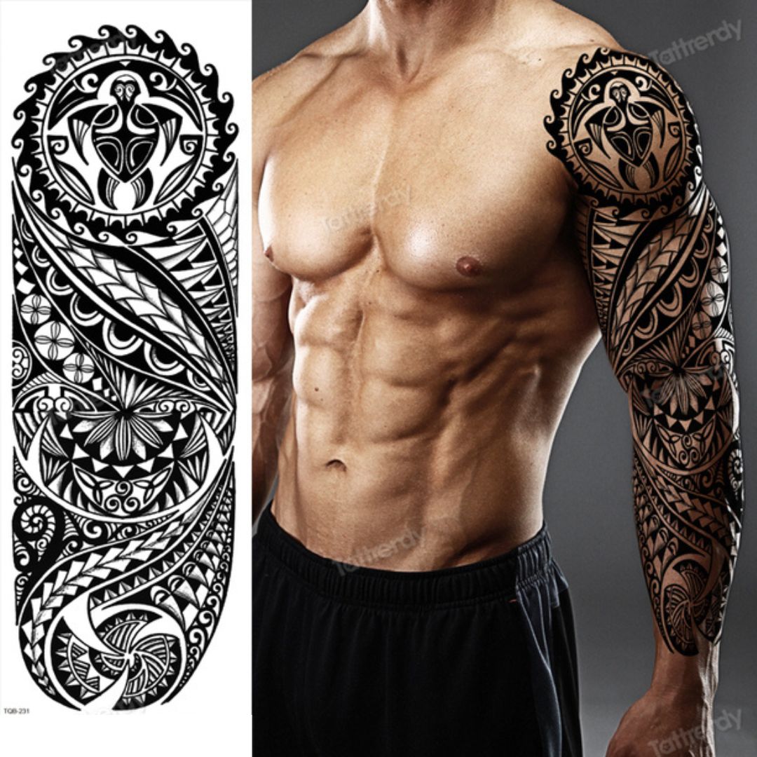Full Arm Maori Totem Sleeve Black Cool 170mm * 480mm Waterproof Temporary Tattoo