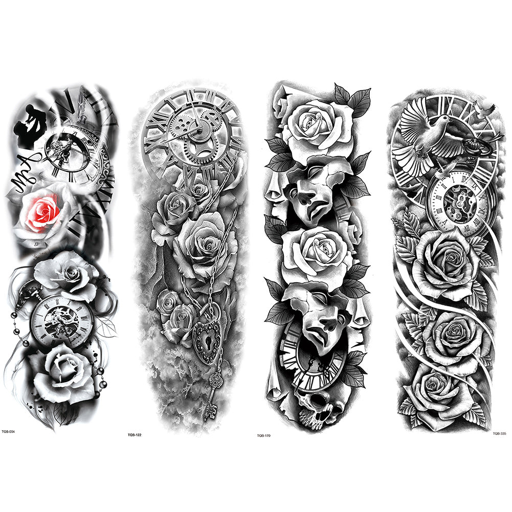 4 Sheets Rose Bird Clock Full Arm Sleeves