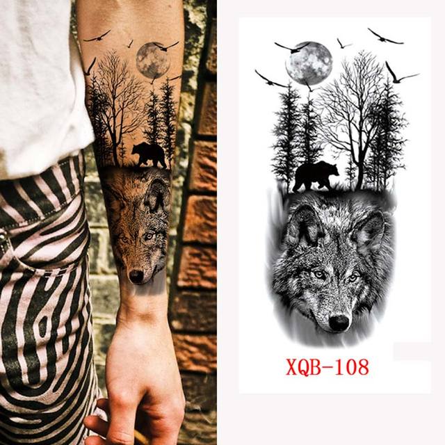 8 Sheets Wolf Totem Skull Forest Temporary Tattoo