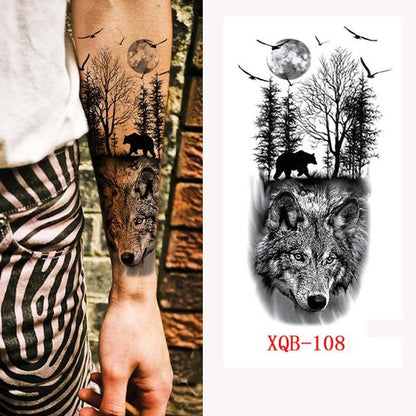8 Sheets Wolf Totem Skull Forest Temporary Tattoo