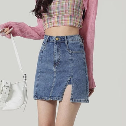🔥Last Day Special Price!!✨ Effortlessly rejuvenated girly 💕Women's High Waisted Slit Denim Short Skirts