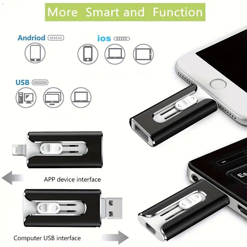 16GB~1TB Micro USB + MFi Certified Lightning + 8 Pin + USB 3.0 ⚡4 in1 Flash Drive for iPhone/iPad/Android/PC⚡
