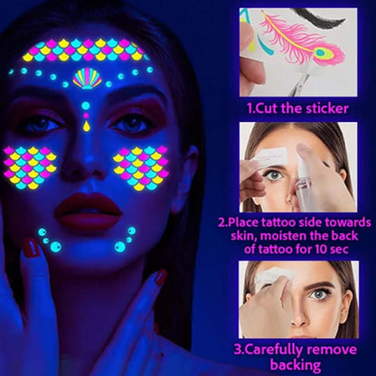Colorful Fluorescent Waterproof Temporary Tattoos Stickers