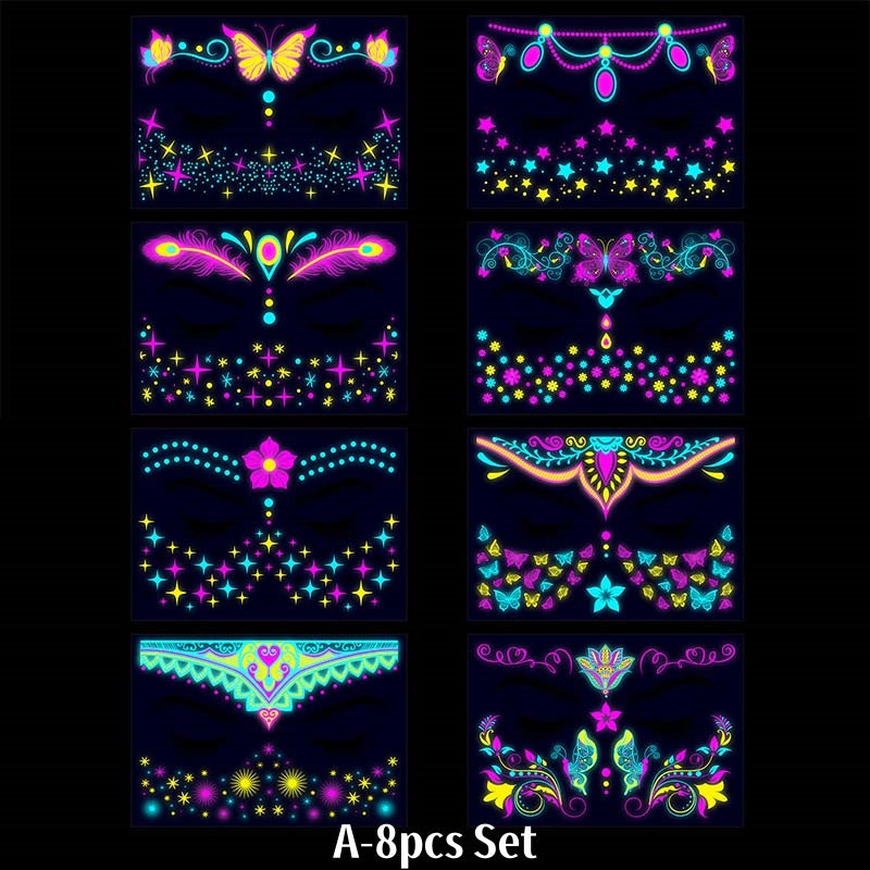 Colorful Fluorescent Waterproof Temporary Tattoos Stickers
